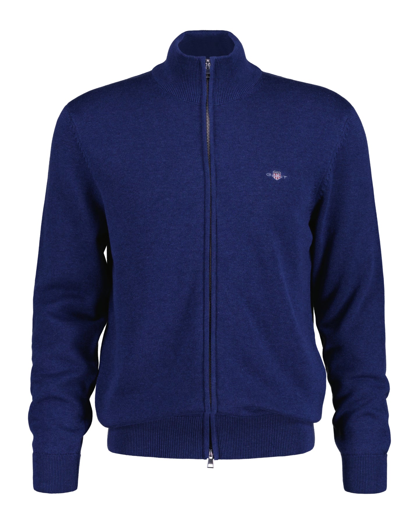 Casual Cotton Zip Cardigan - Marine Melange