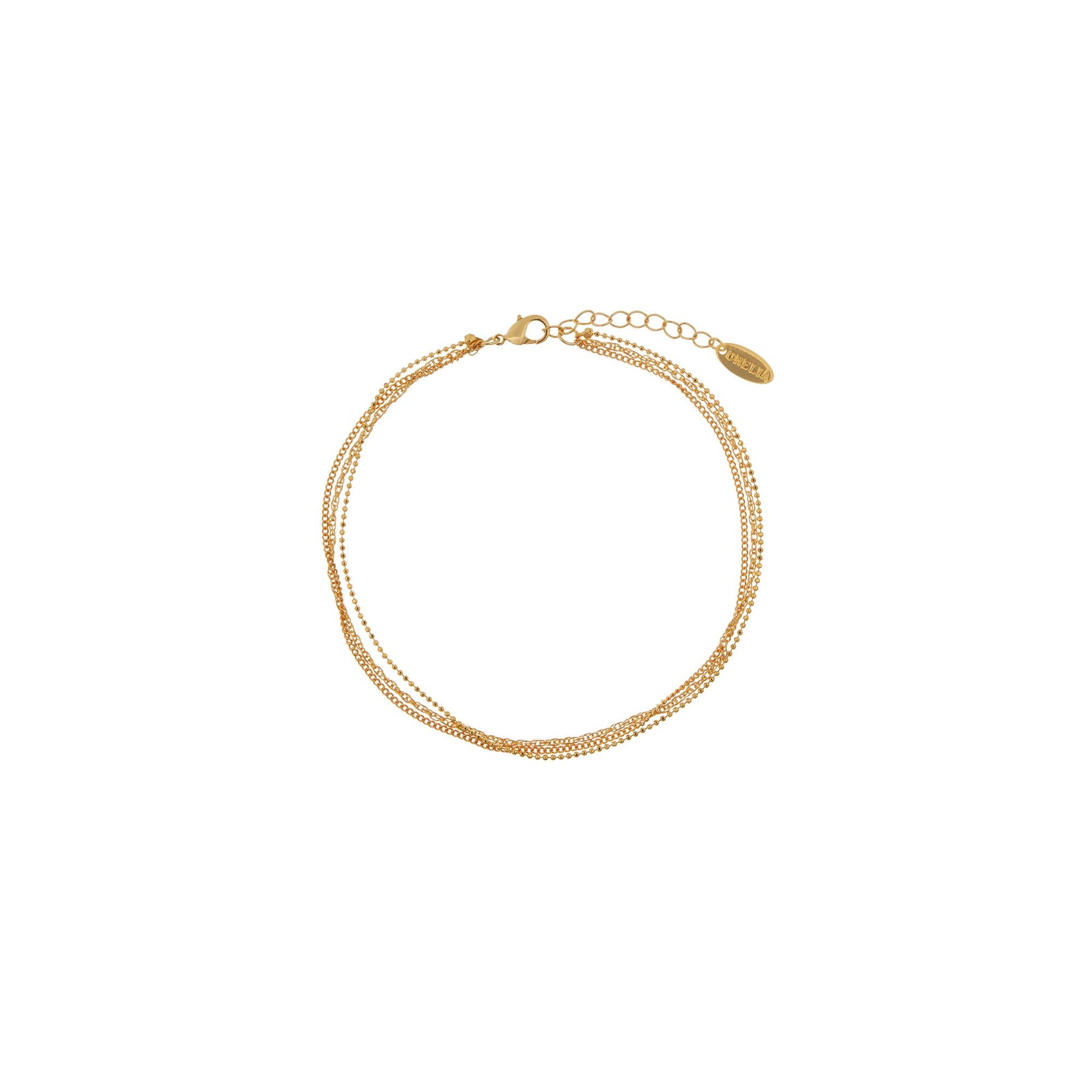 Mixed Chain Fine 3 Row Anklet - Pale Gold