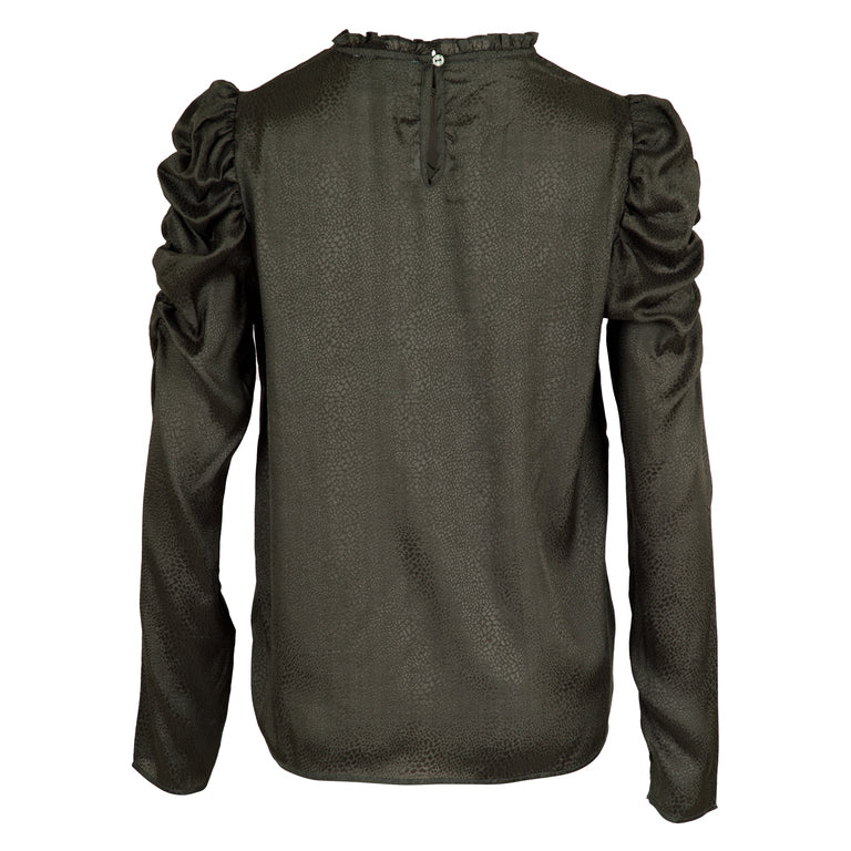 Letty Jacquard Blouse - Army - Neo Noir - Bluser & Skjorter - VILLOID.no