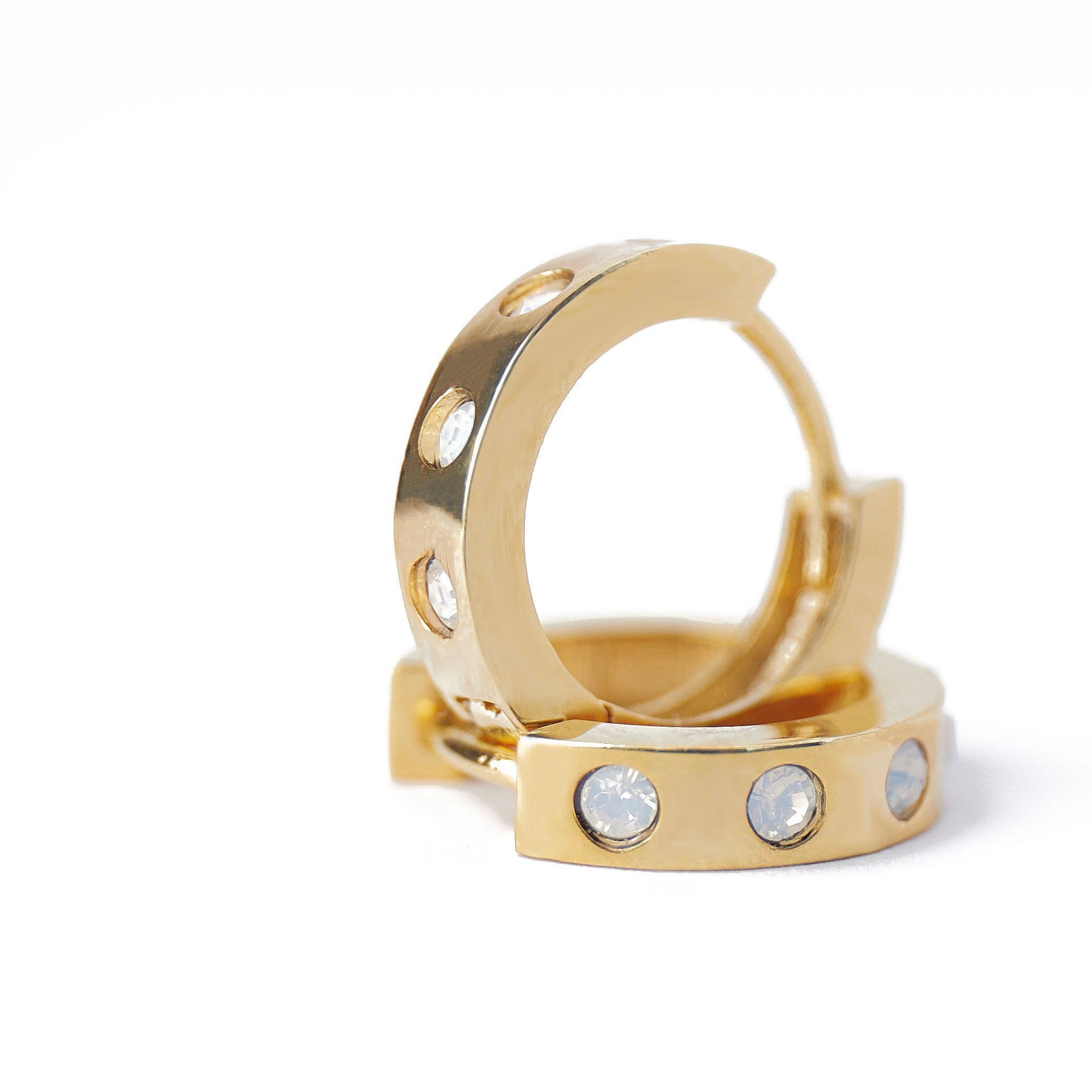 SW Stone Set Huggie Hoops CRY - Gold