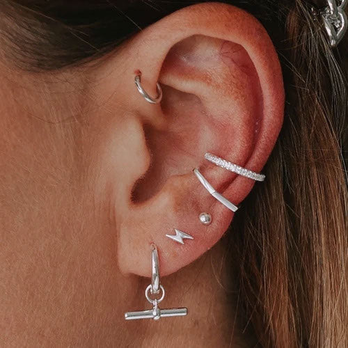 Fine Pave Single Ear Cuff - Silver