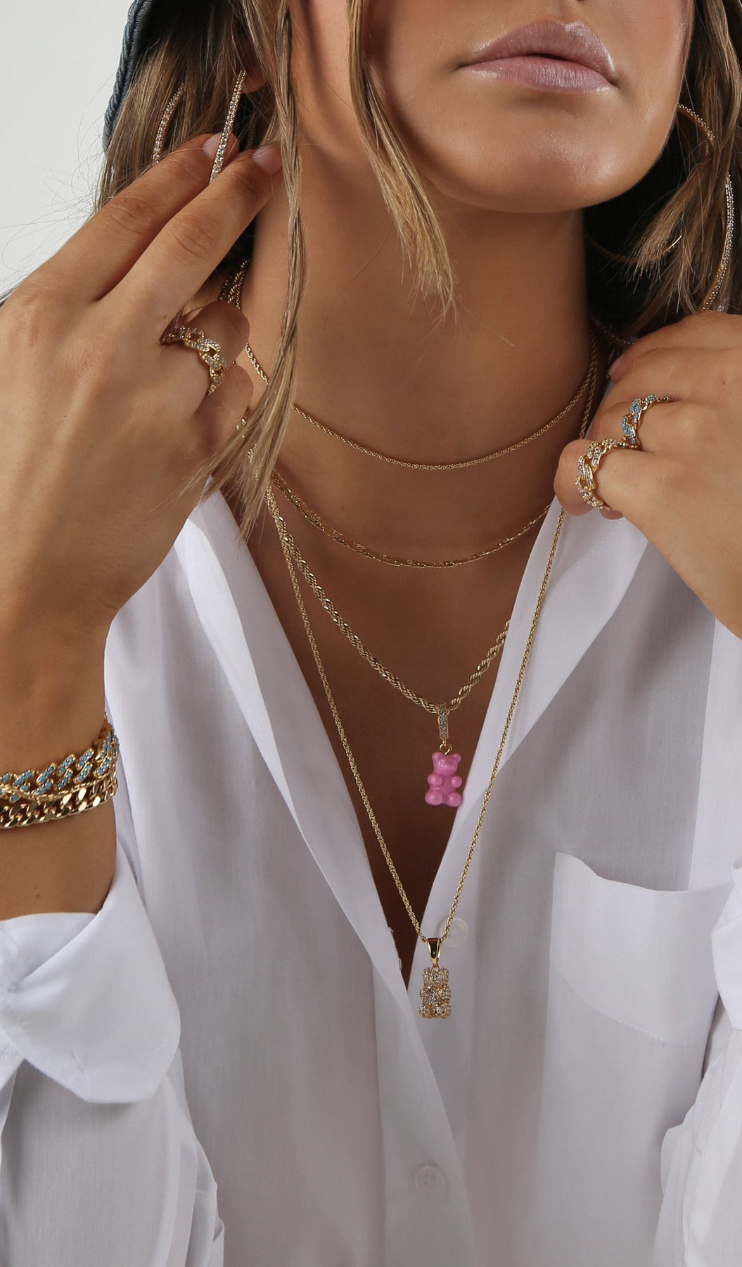 Nostalgia Bear with Pave Connector - Candy Pink