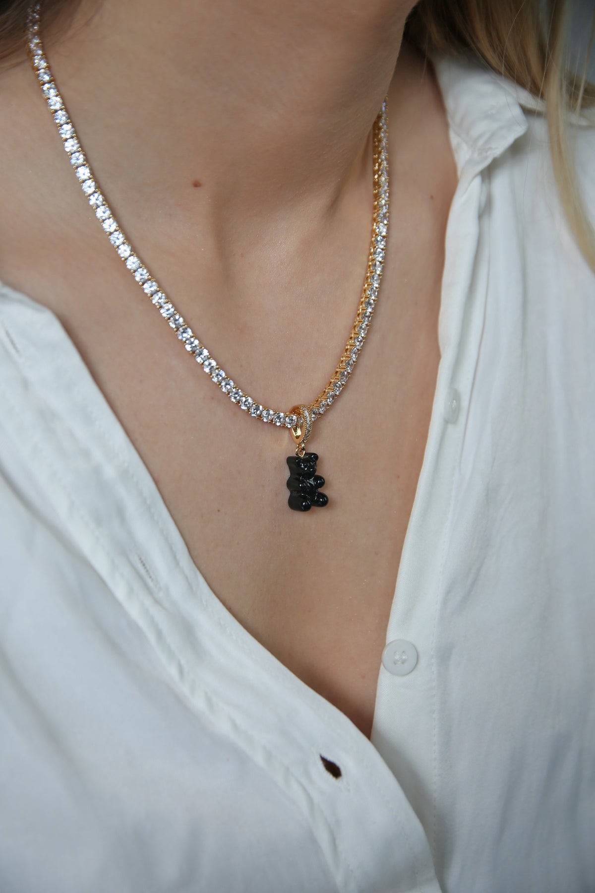 Nostalgia Bear with Pave Connector - Black