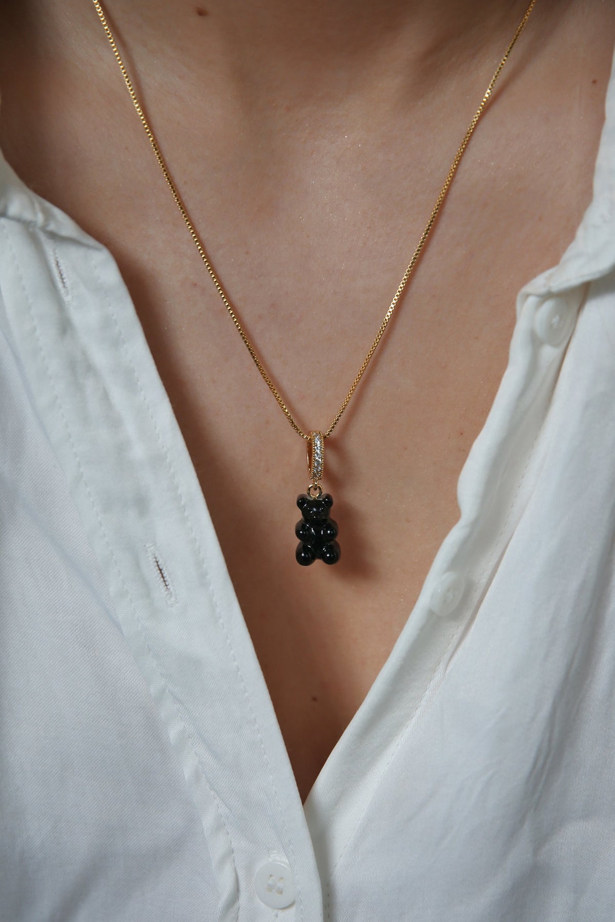 Nostalgia Bear with Pave Connector - Black