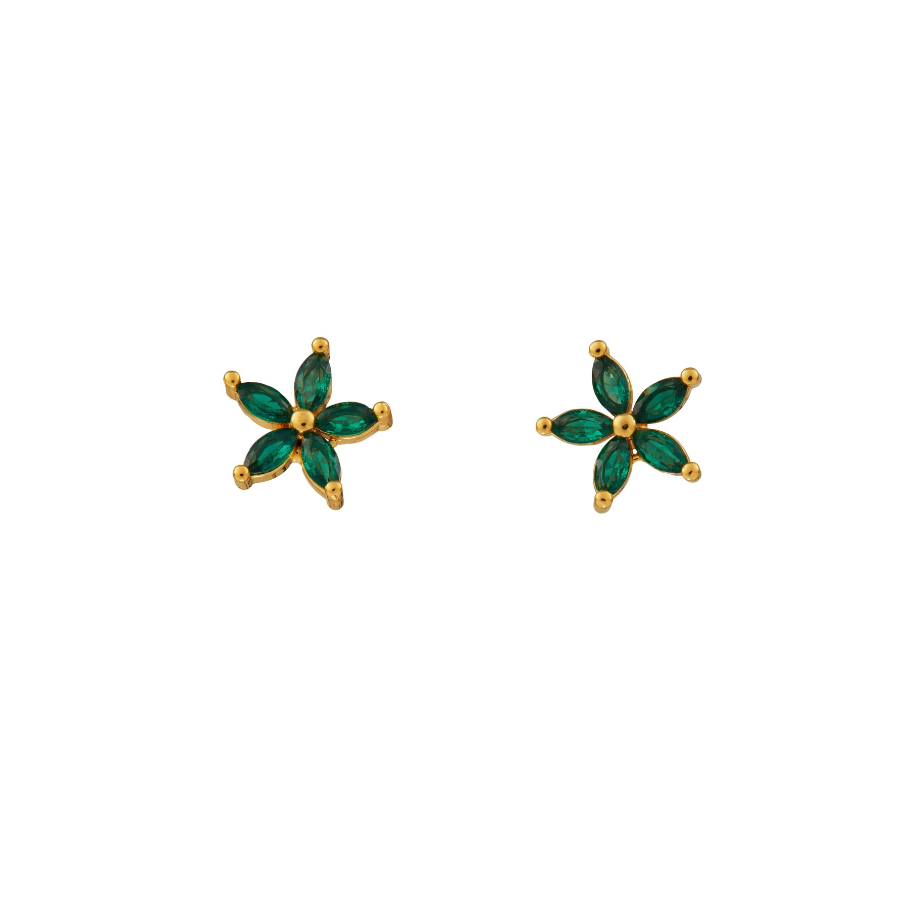 Crystal Flower Stud Earrings Emd - Emerald