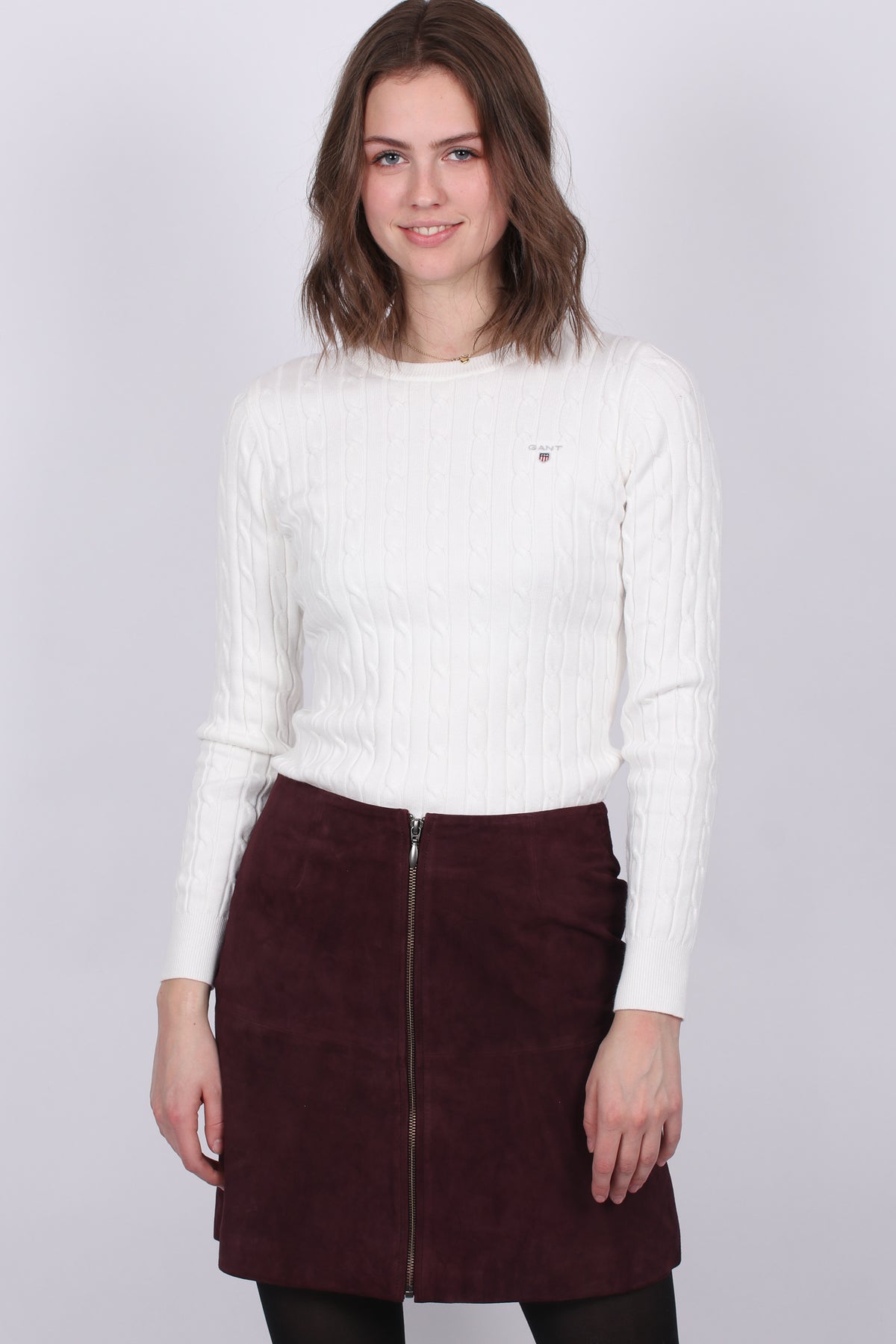 Stretch Cotton Cable Crew - Eggshell - GANT - Gensere - VILLOID.no