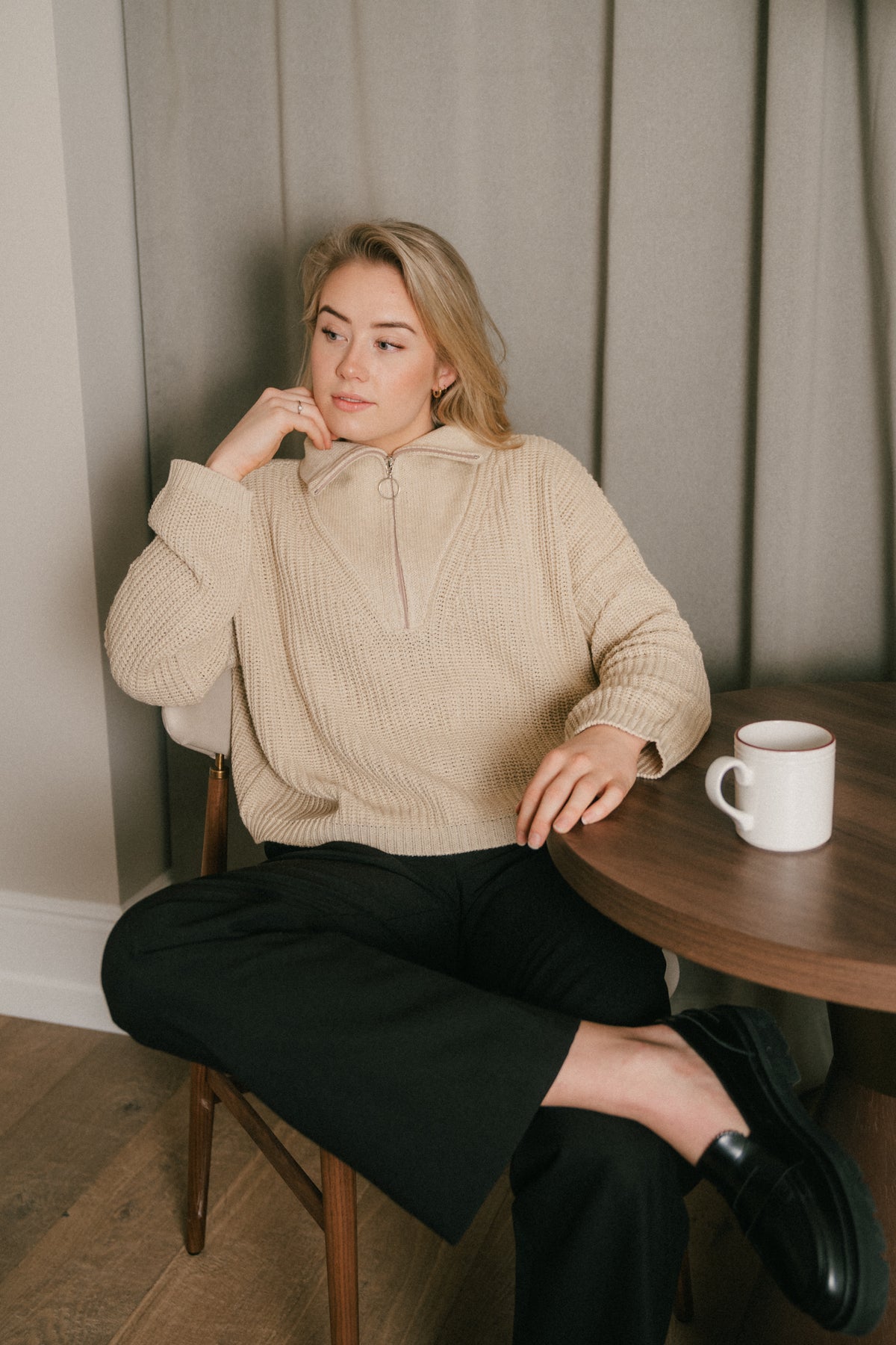 Florie Cotton Zip Knit - Warm Sand