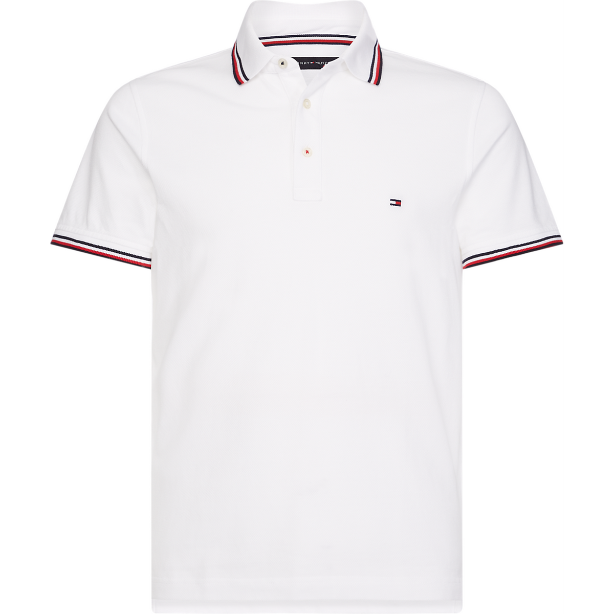 Core Tommy Tipped Slim Polo - White
