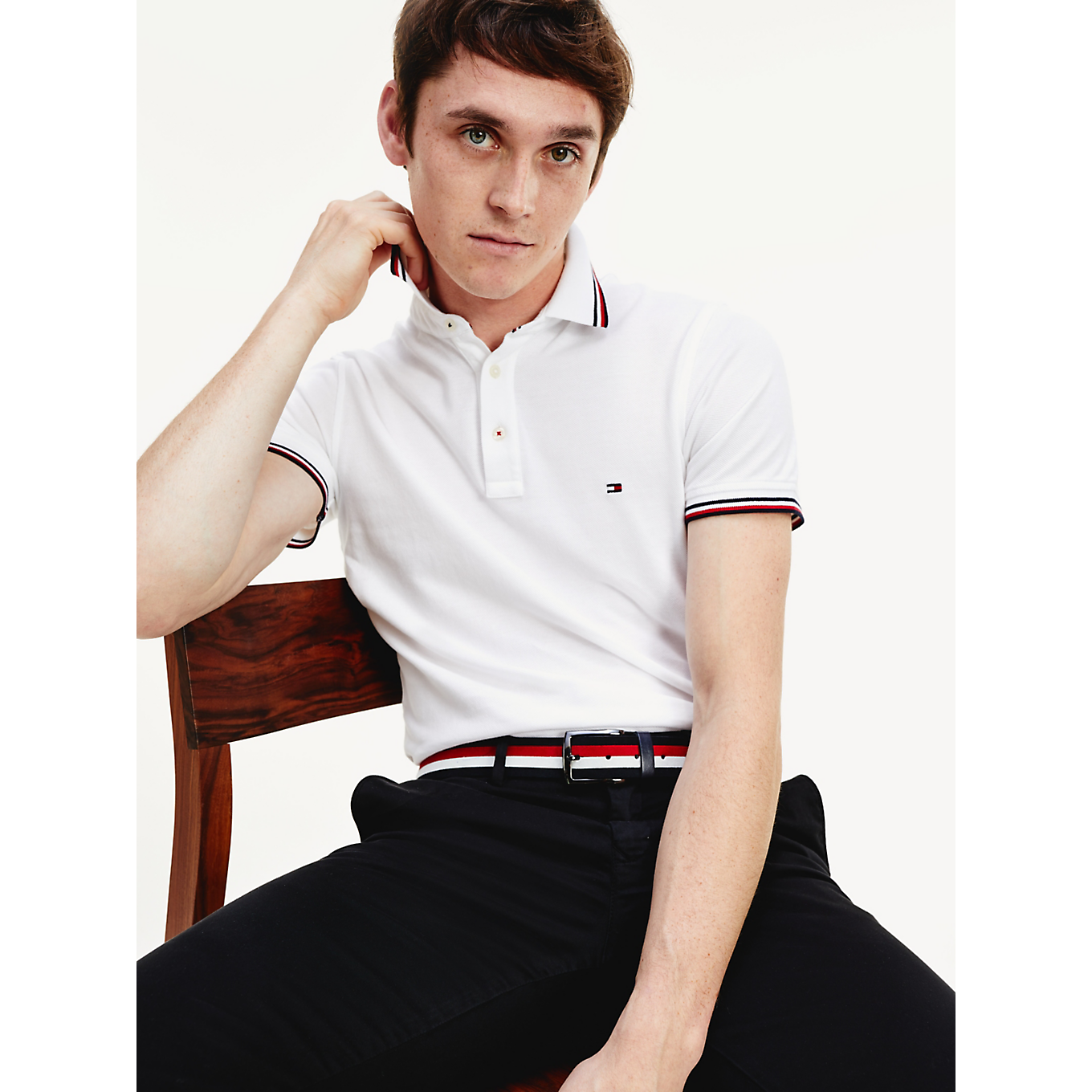 Core Tommy Tipped Slim Polo - White