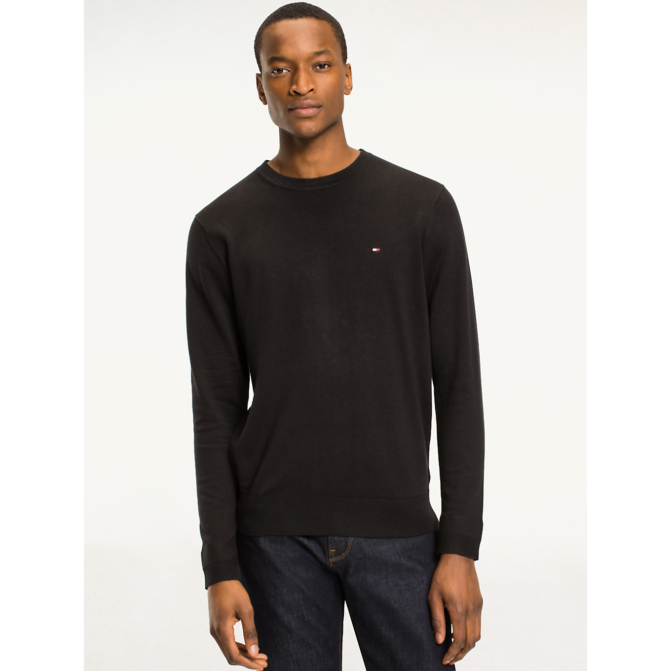 Core Cotton Silk C Neck - Flag Black
