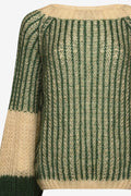 Liana Stickad Tröja - Beige/Bottle Green