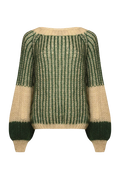 Liana Stickad Tröja - Beige/Bottle Green