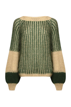 Liana Knit Sweater - Beige/Bottle Green