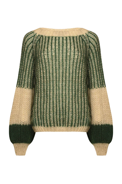 Liana Stickad Tröja - Beige/Bottle Green