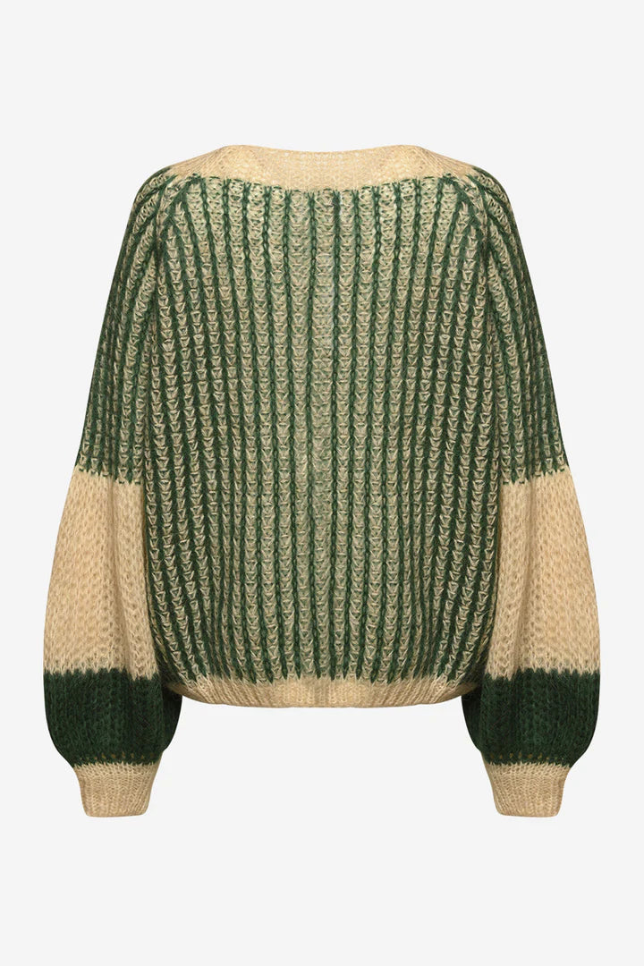 Liana Stickad Tröja - Beige/Bottle Green