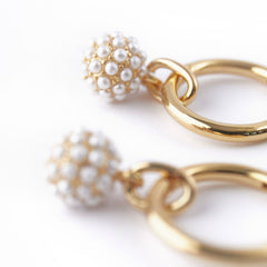 Pearl Encrusted Orb Drop Earrings - Gold