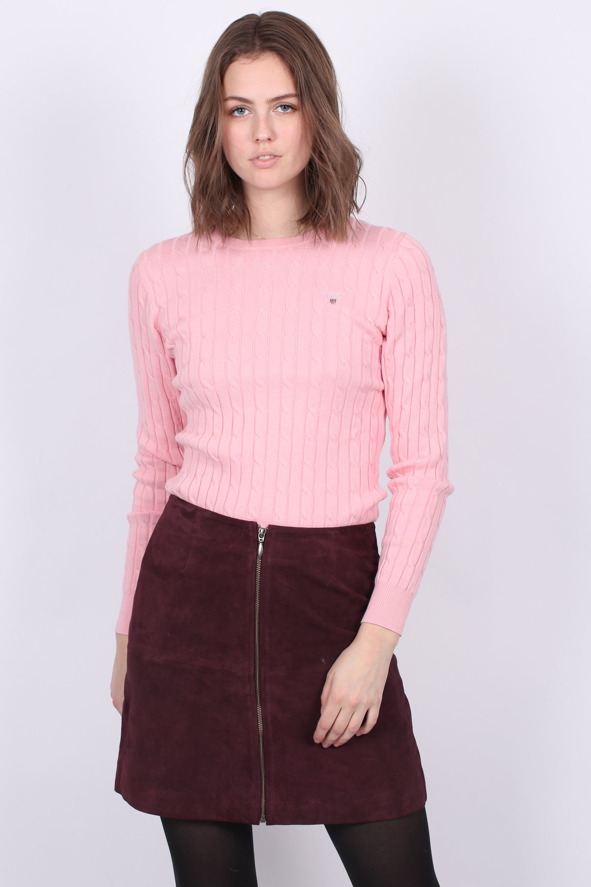 Stretch Cotton Cable Crew - Preppy Pink - GANT - Gensere - VILLOID.no
