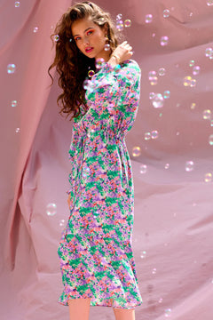 Miu Dress - Lilac/Green Blurry Flower