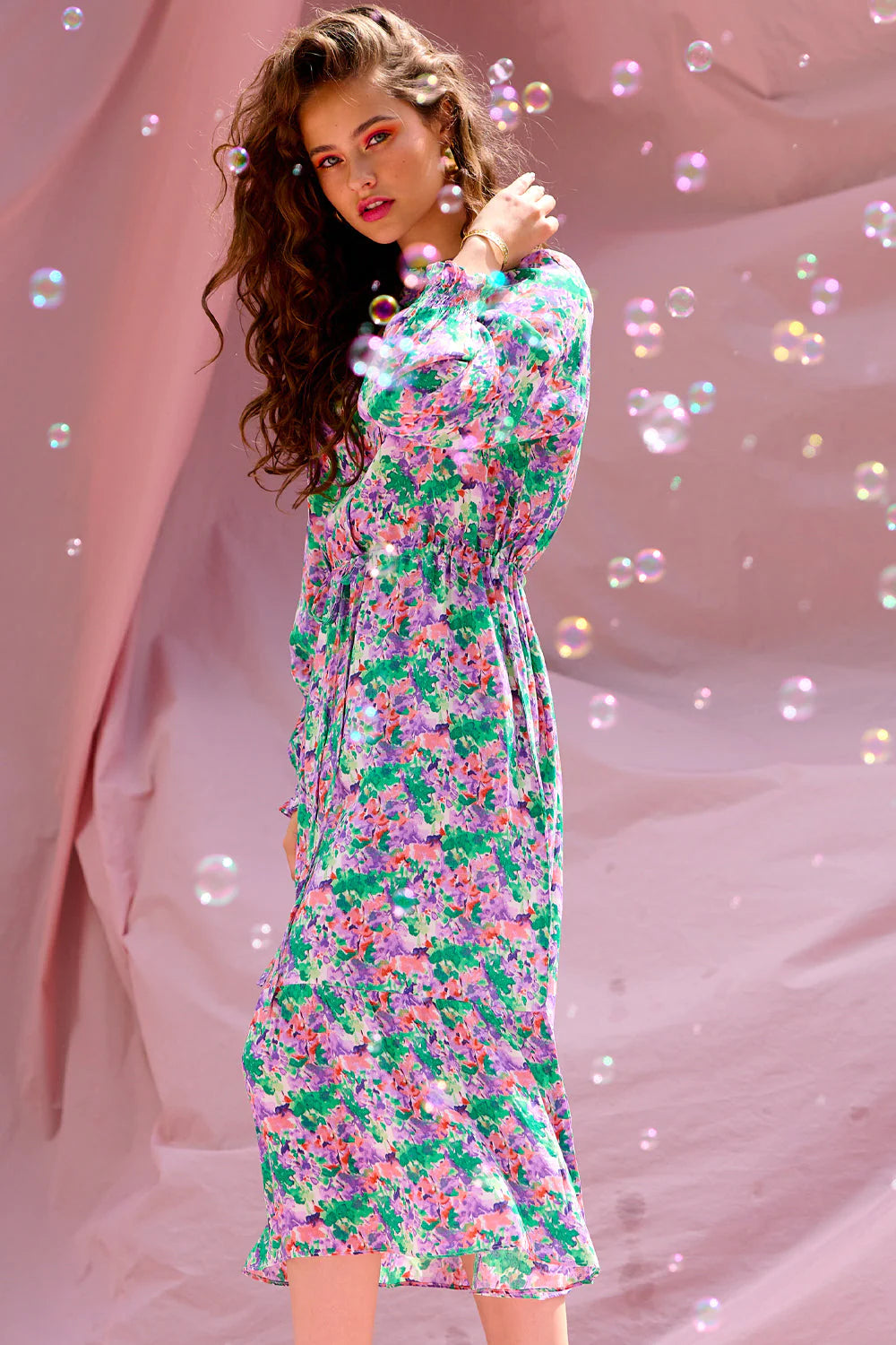 Miu Dress - Lilac/Green Blurry Flower