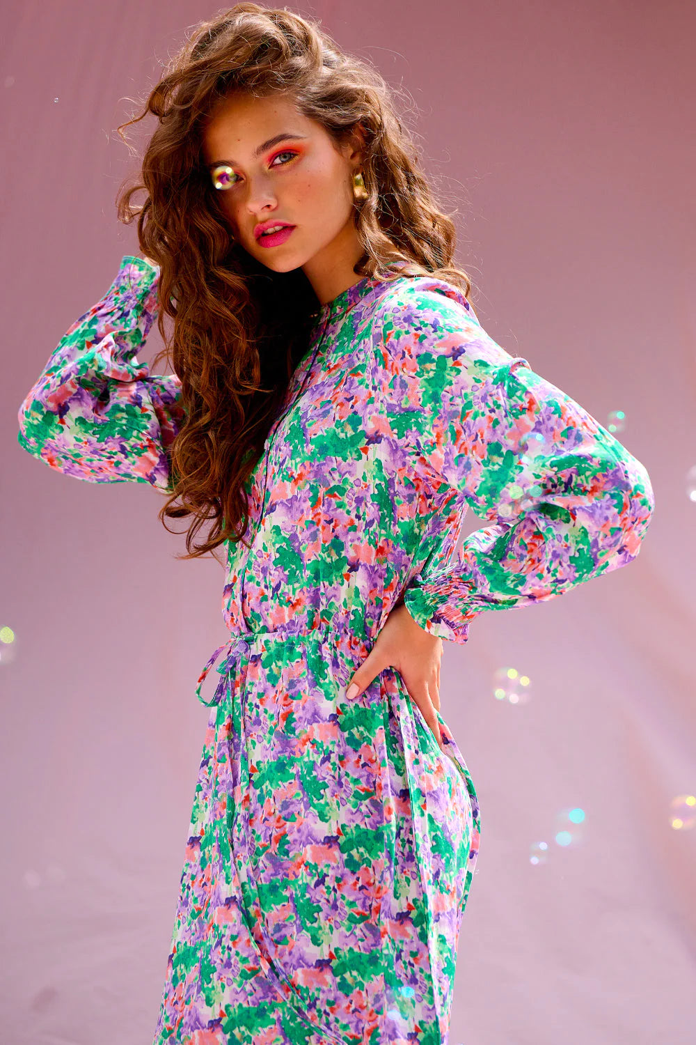 Miu Dress - Lilac/Green Blurry Flower
