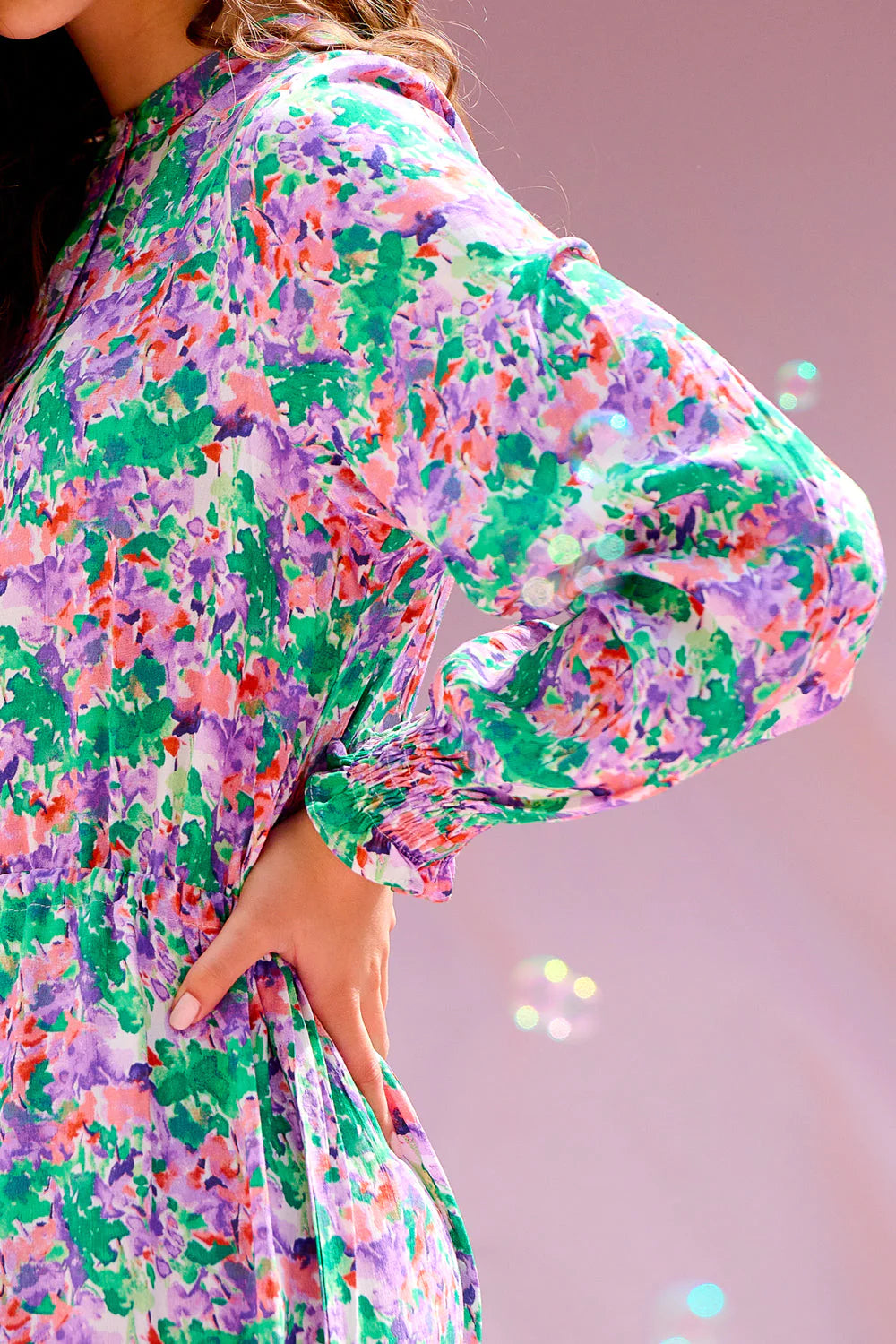 Miu Dress - Lilac/Green Blurry Flower