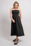 Poplin Smocked Dress - Black