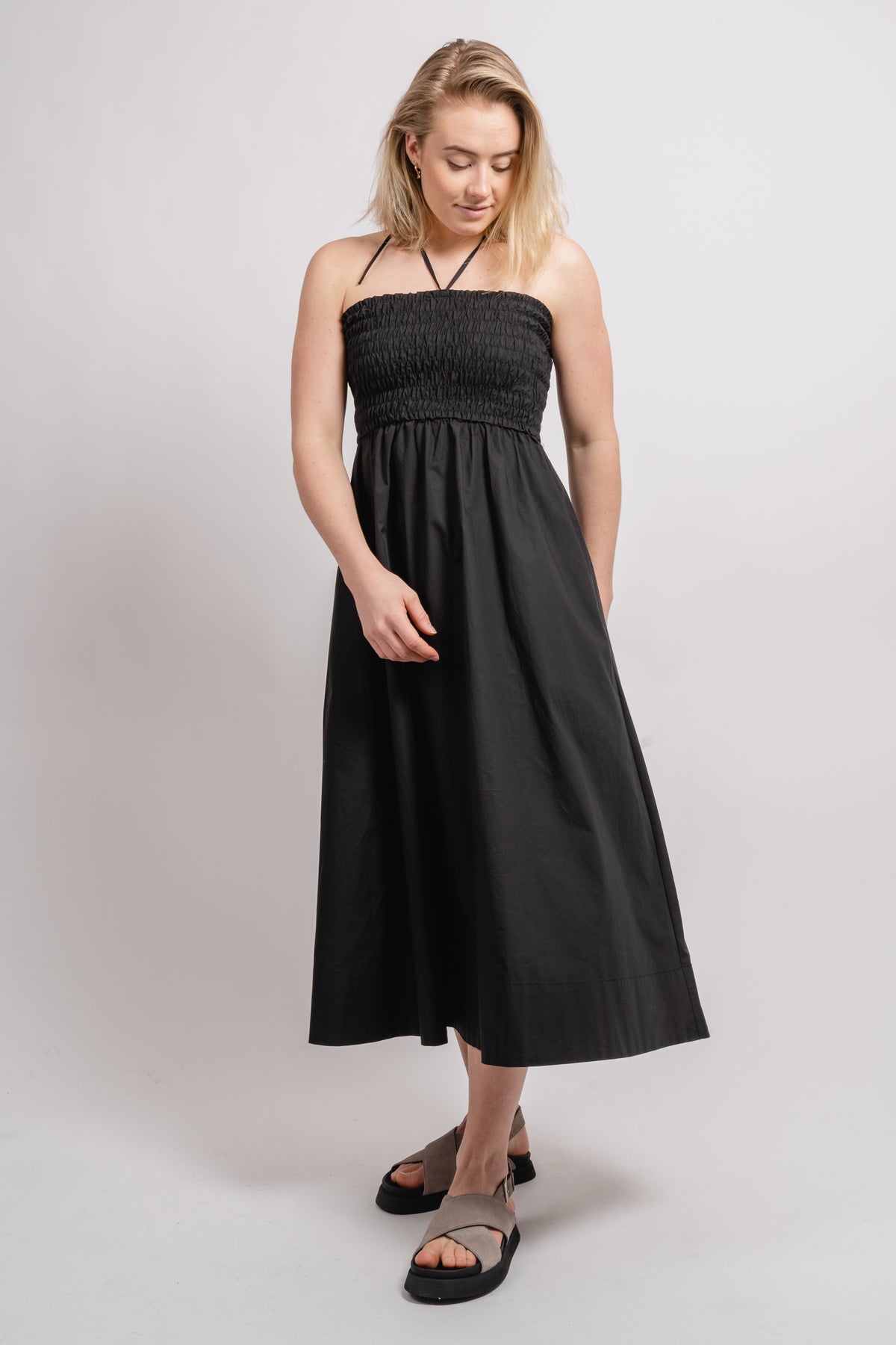 Poplin Smocked Dress - Black