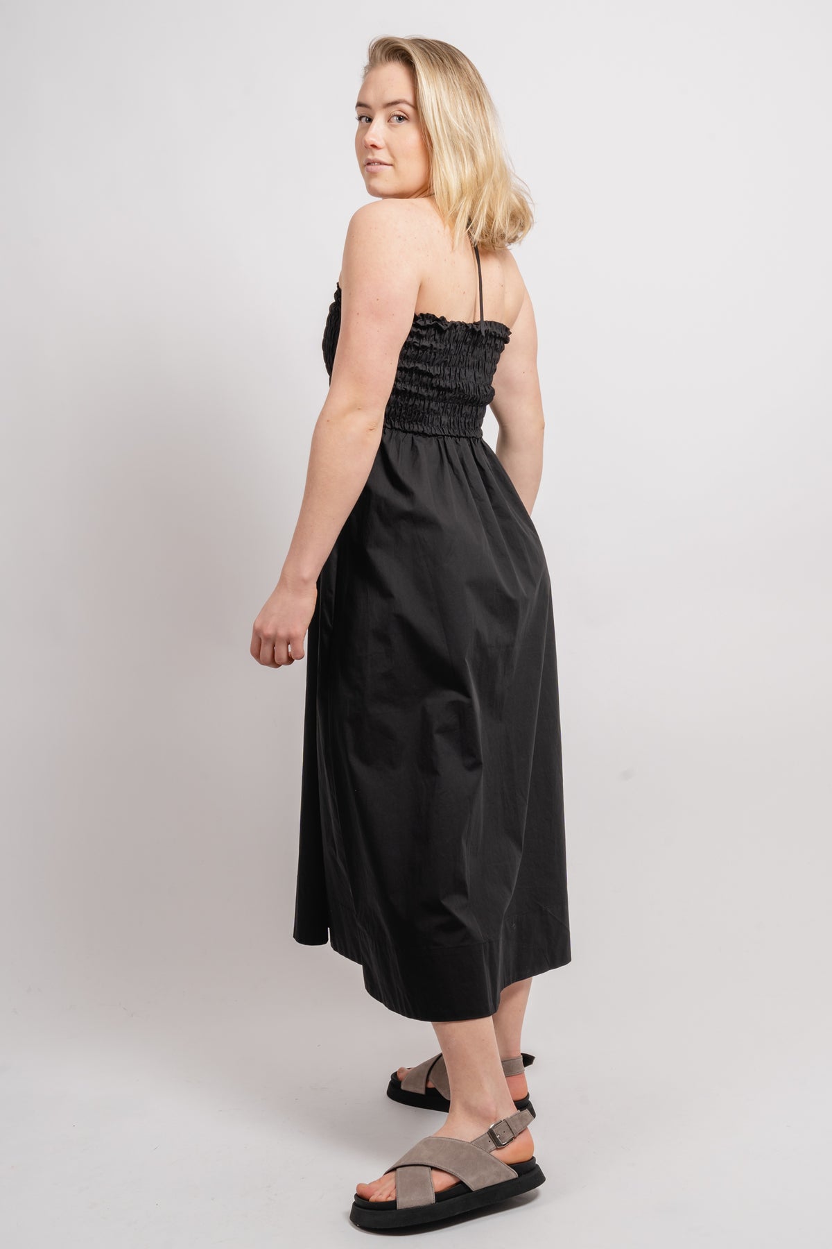 Poplin Smocked Dress - Black