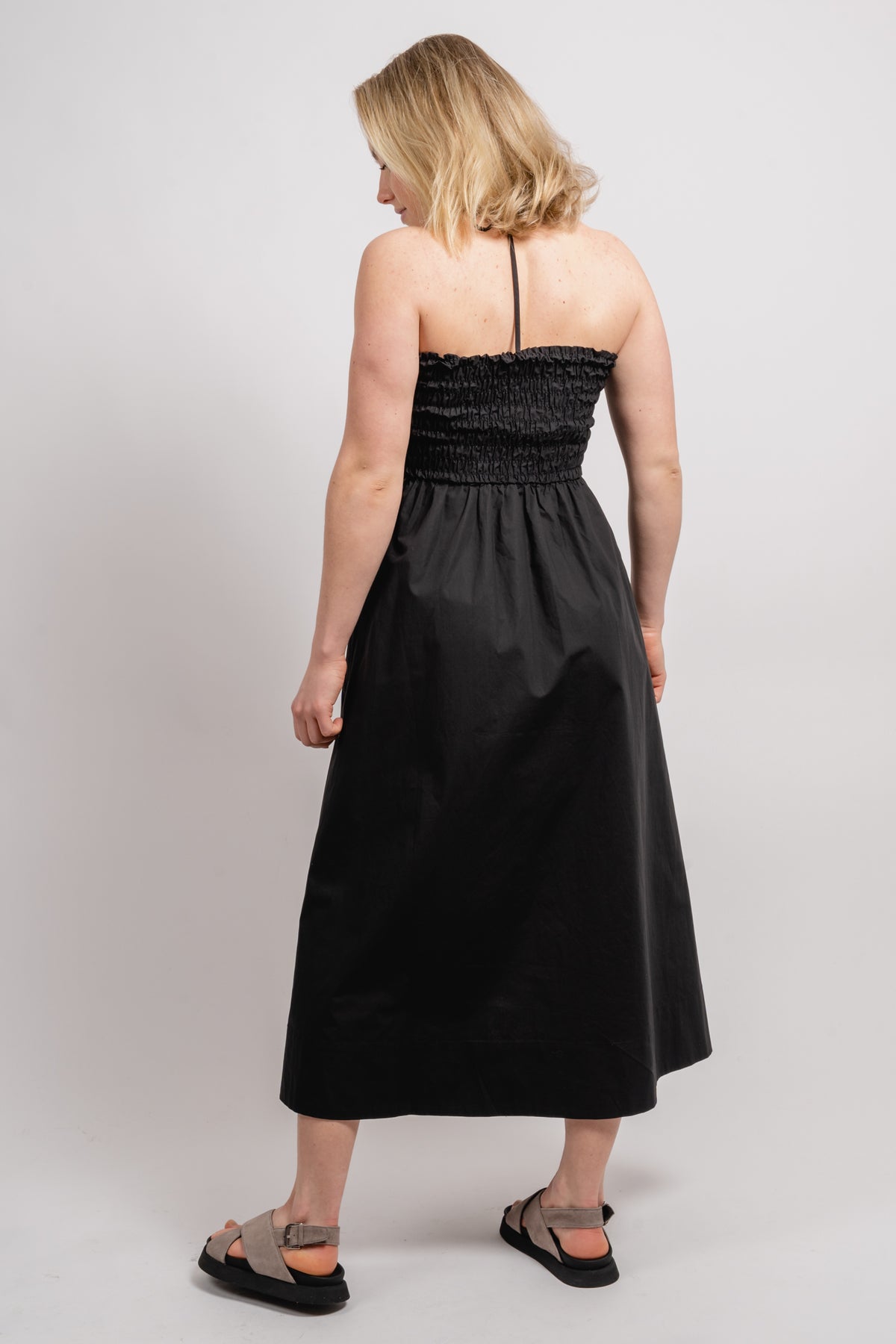 Poplin Smocked Dress - Black