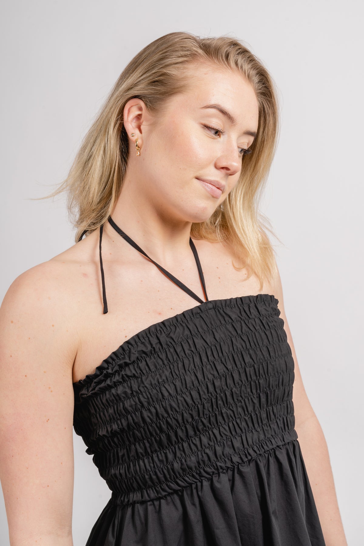 Poplin Smocked Dress - Black
