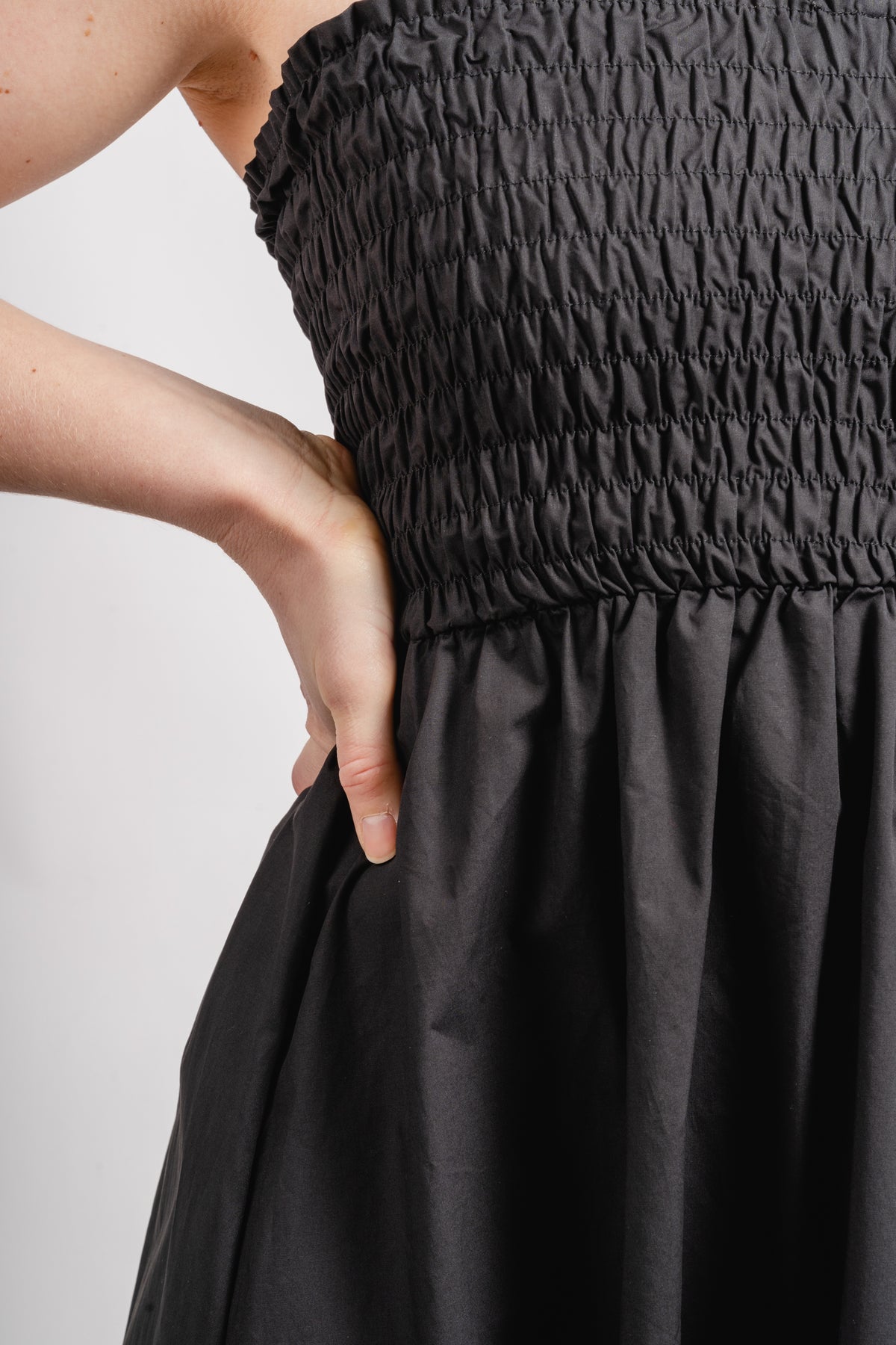 Poplin Smocked Dress - Black
