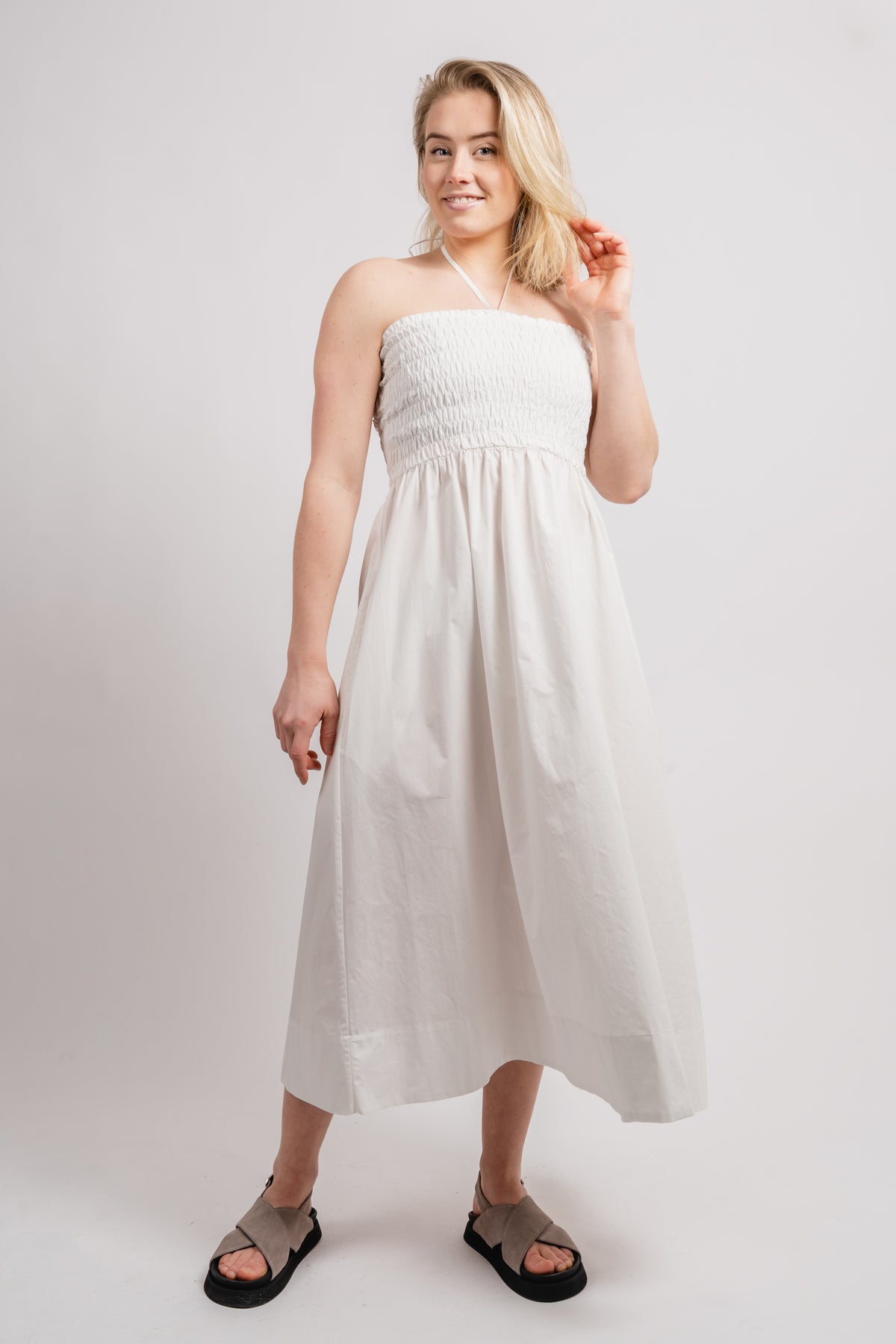 Poplin Smocked Dress - White
