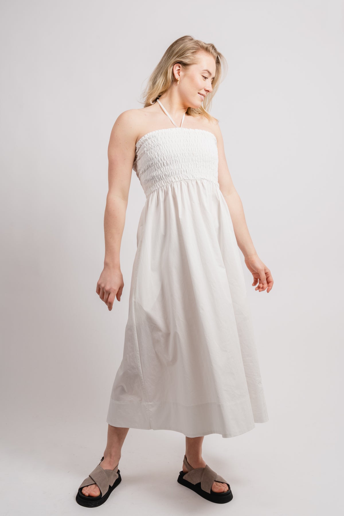 Poplin Smocked Dress - White