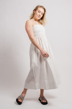 Poplin Smocked Dress - White