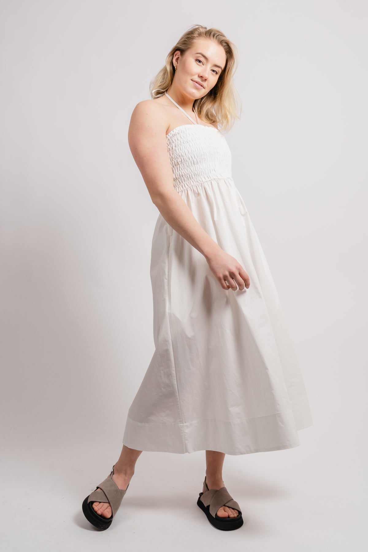 Poplin Smocked Dress - White