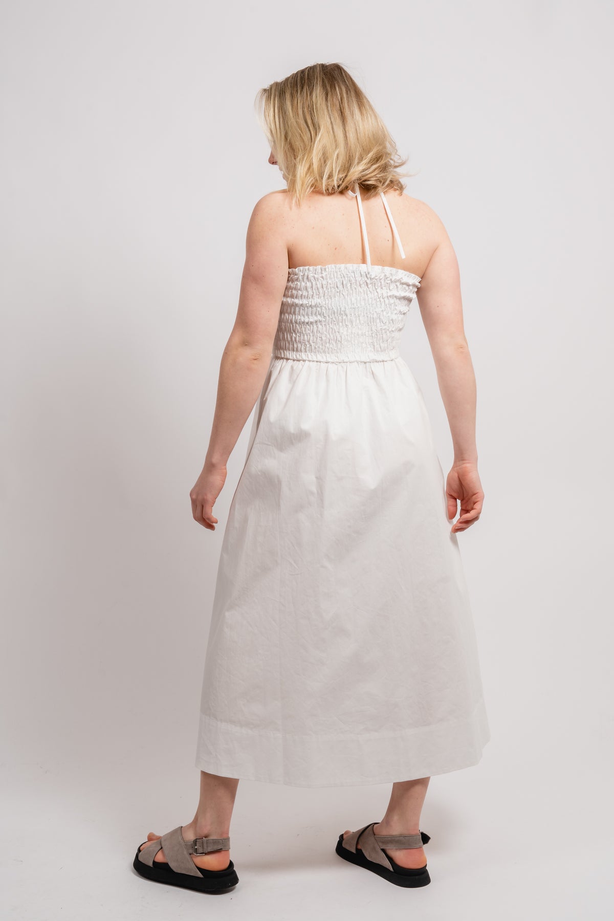 Poplin Smocked Dress - White