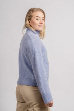 Sia Ls Knit Zipper Cardigan - Blue Heron Melange