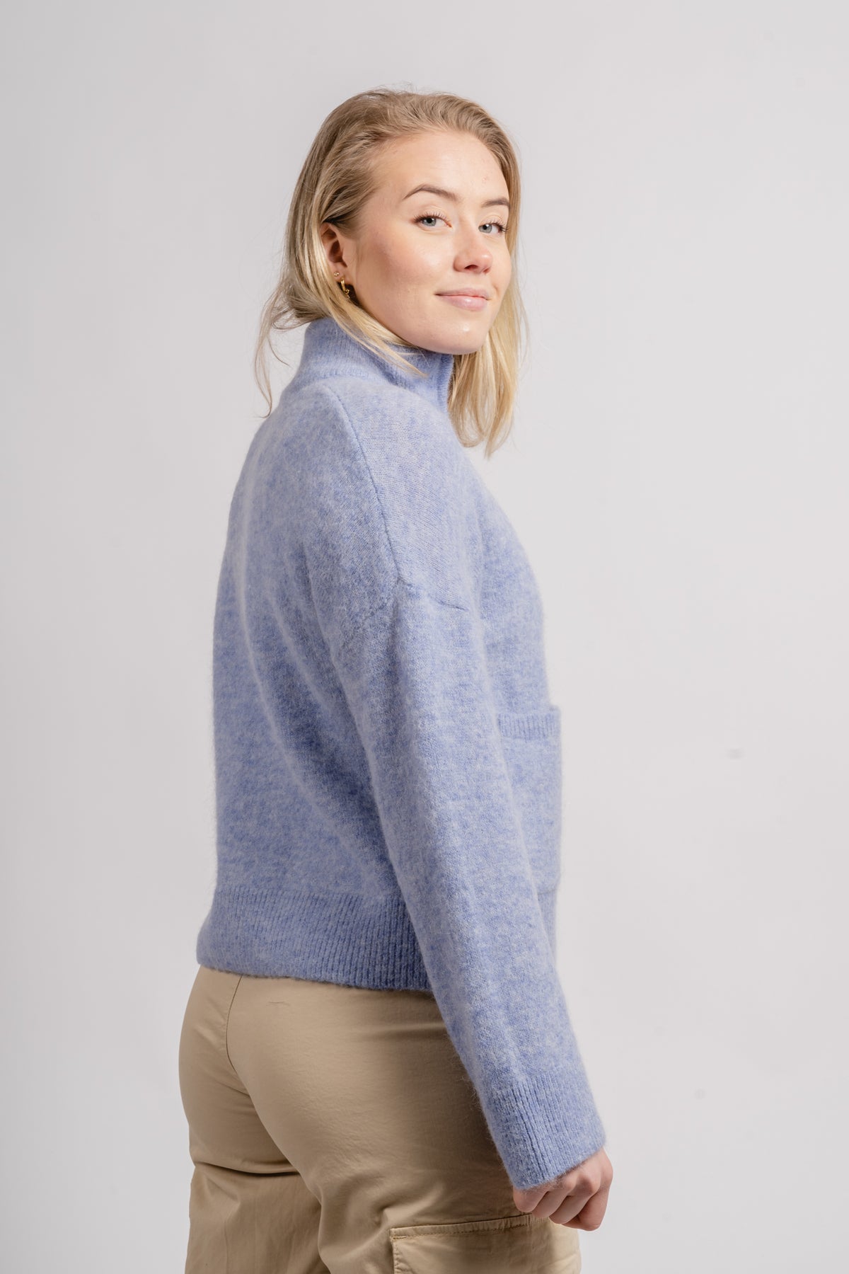 Sia Ls Knit Zipper Cardigan - Blue Heron Melange
