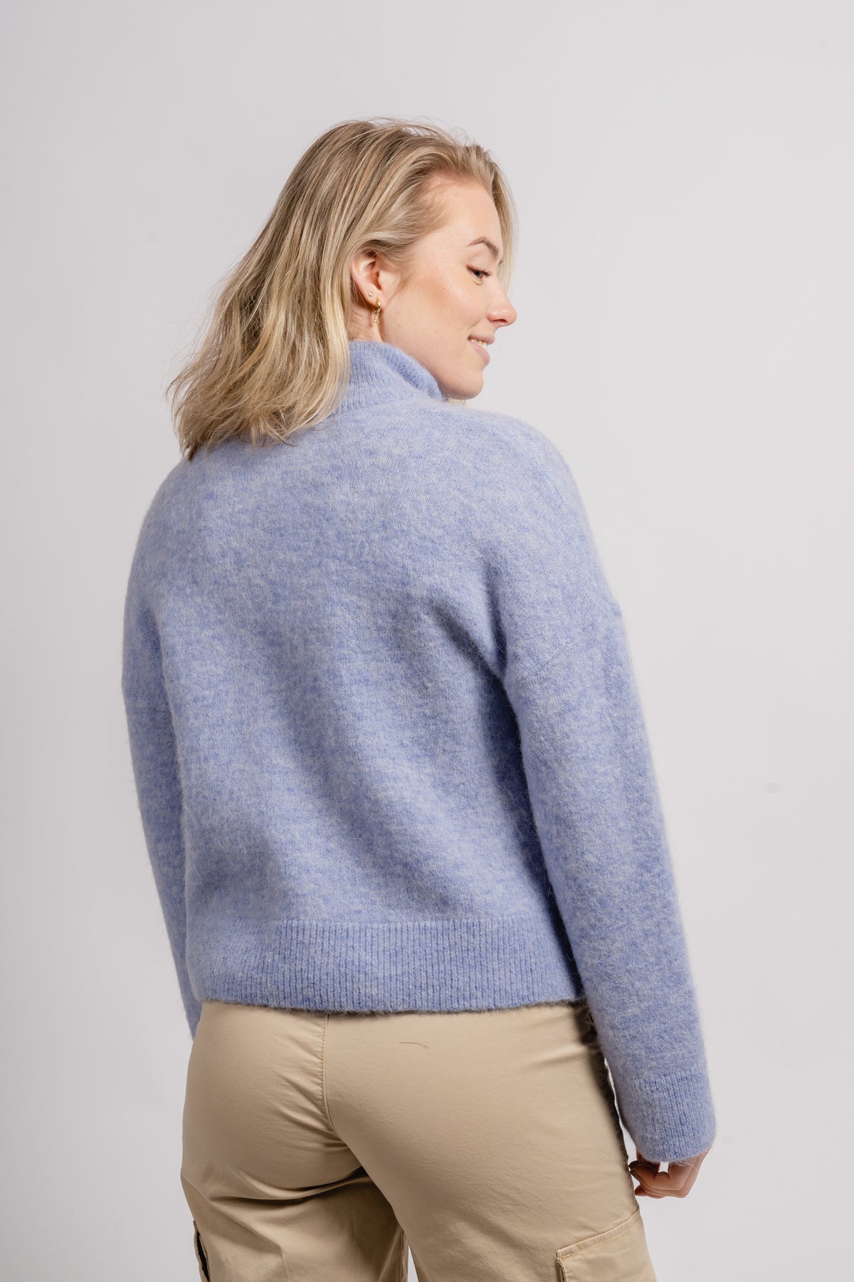 Sia Ls Knit Zipper Cardigan - Blue Heron Melange