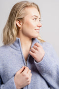 Sia Ls Knit Zipper Cardigan - Blue Heron Melange