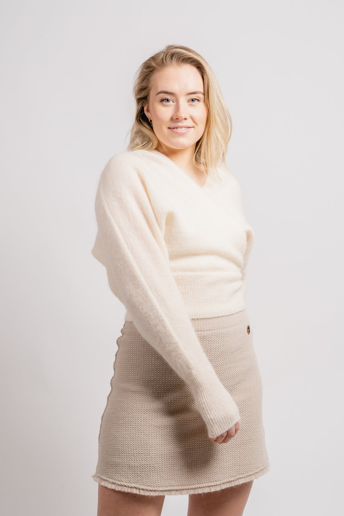 Mohair Cross-Over Sweater - Almond Milk