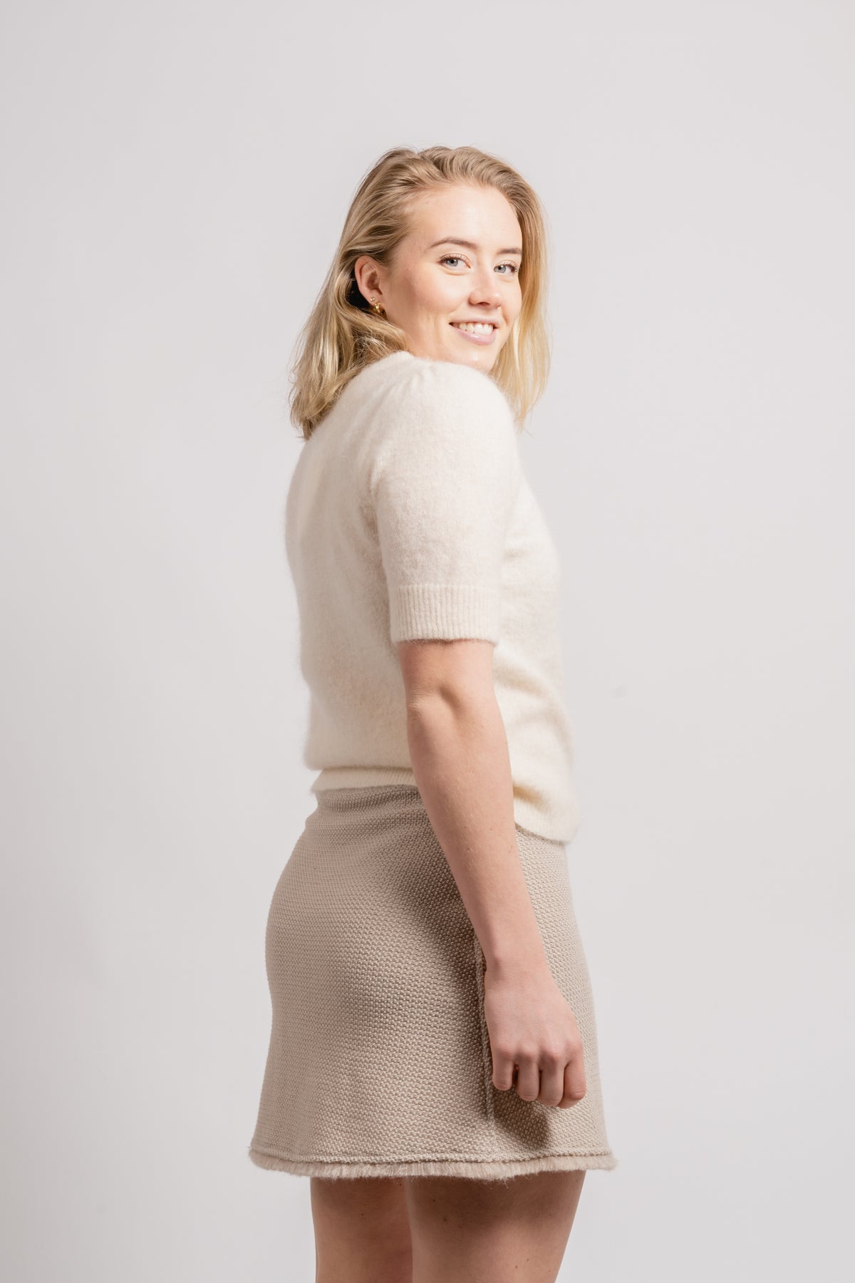 Mohair Sweater W/Short Sleeve - Almond Milk