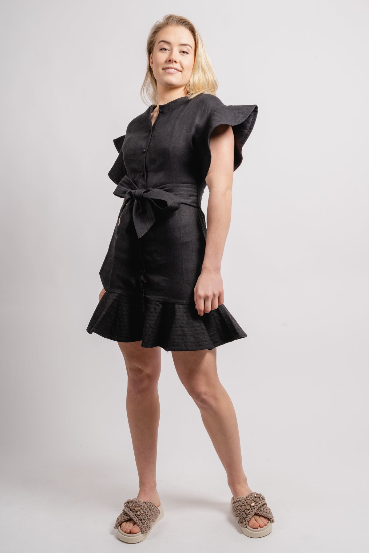 Fia Linen Dress - Black