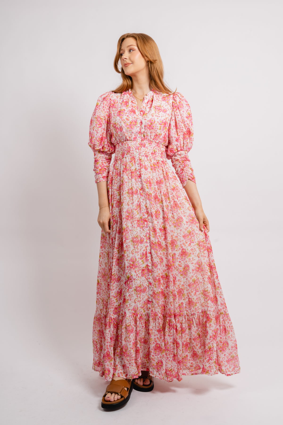 Georgette Button Down Dress - Pink Blossom