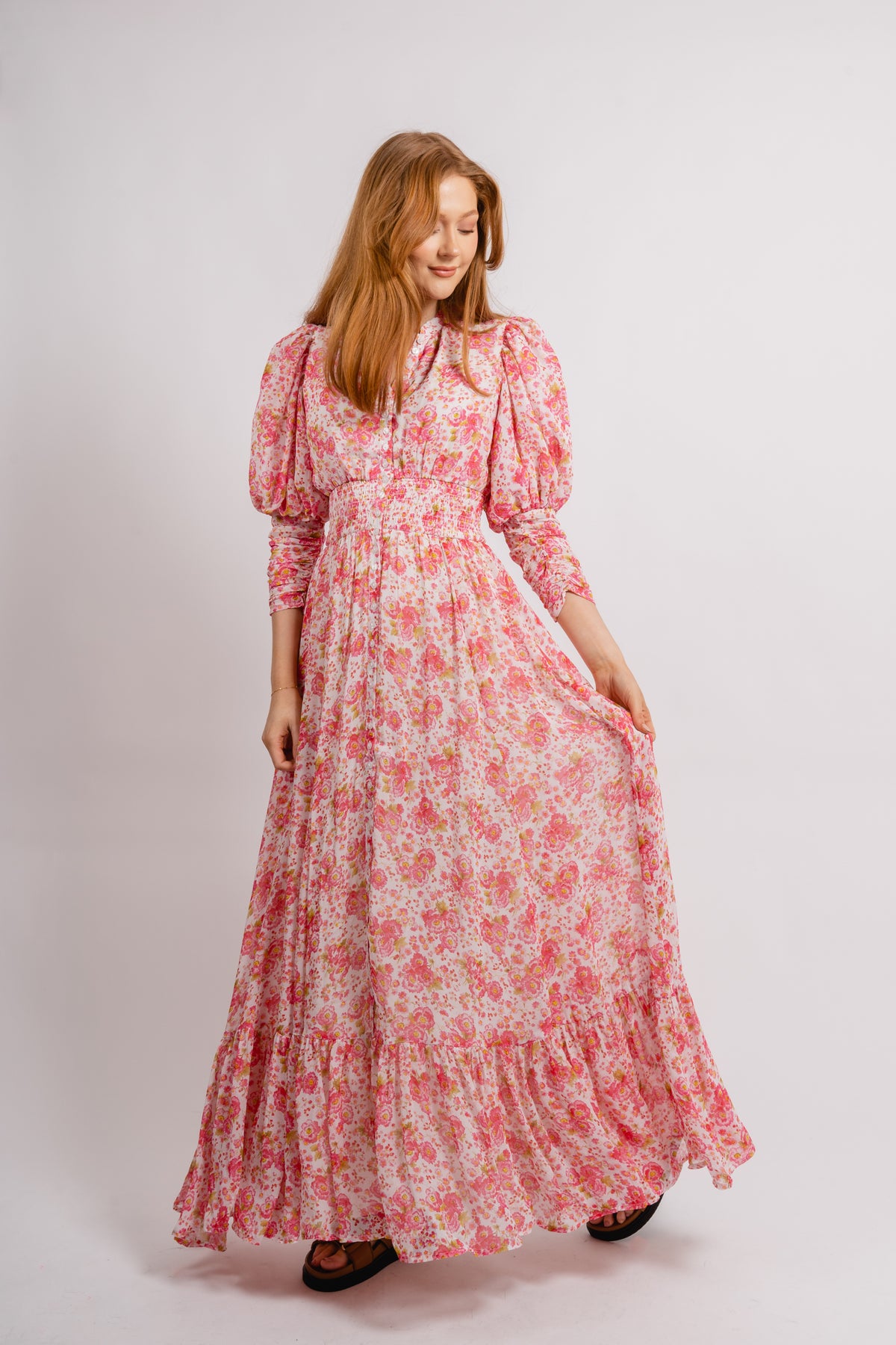 Georgette Button Down Dress - Pink Blossom