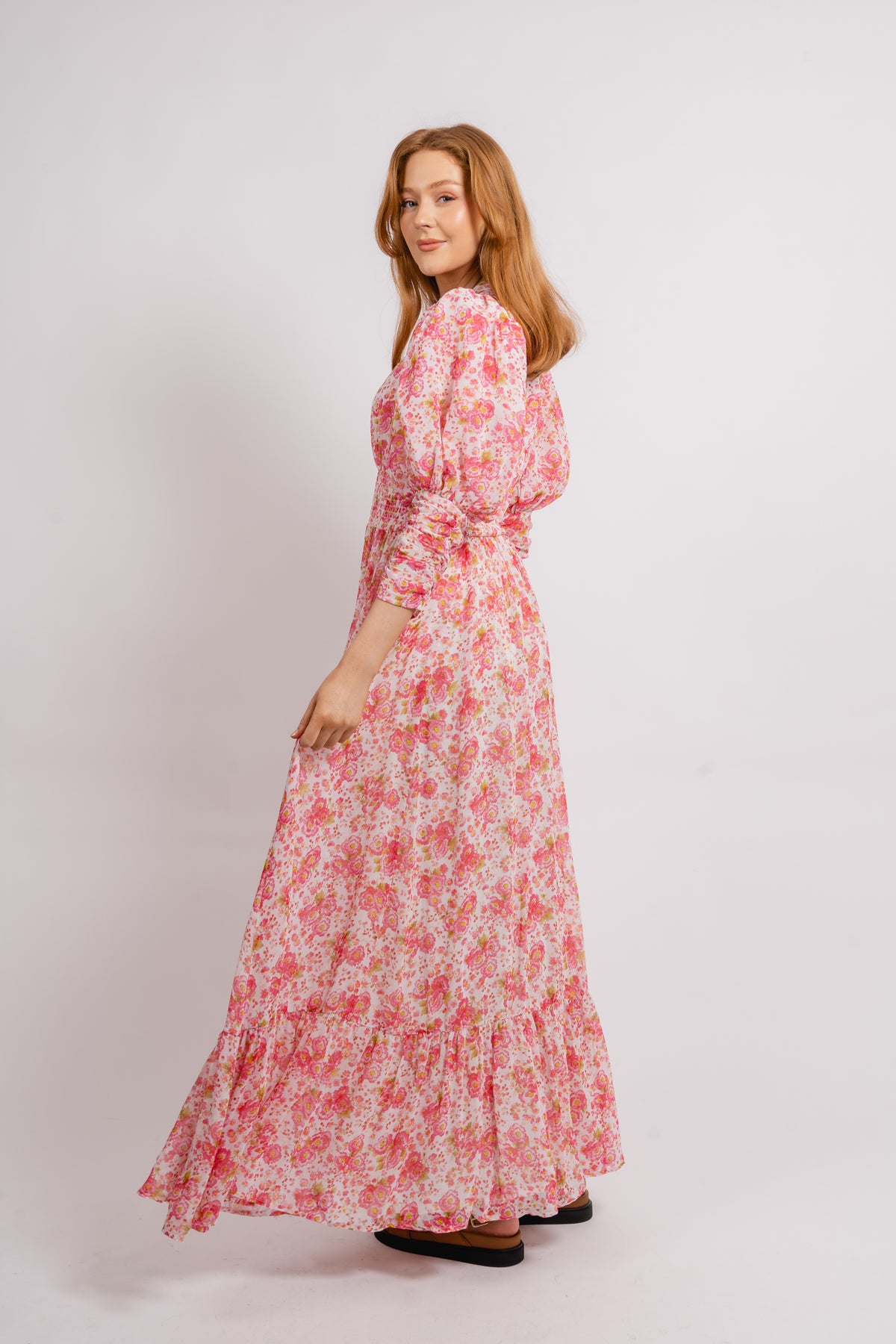 Georgette Button Down Dress - Pink Blossom