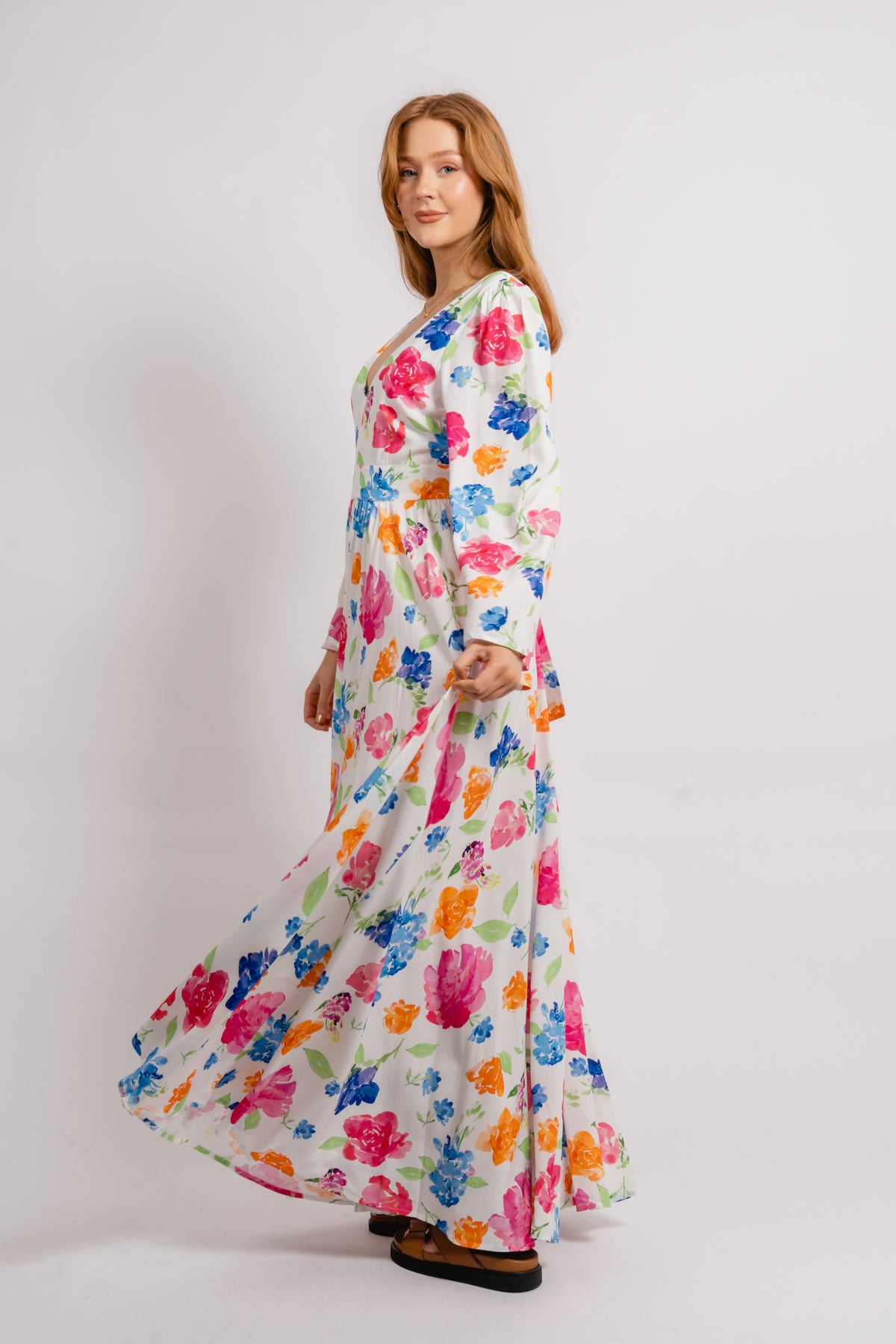 Florissa Dress - White AOP
