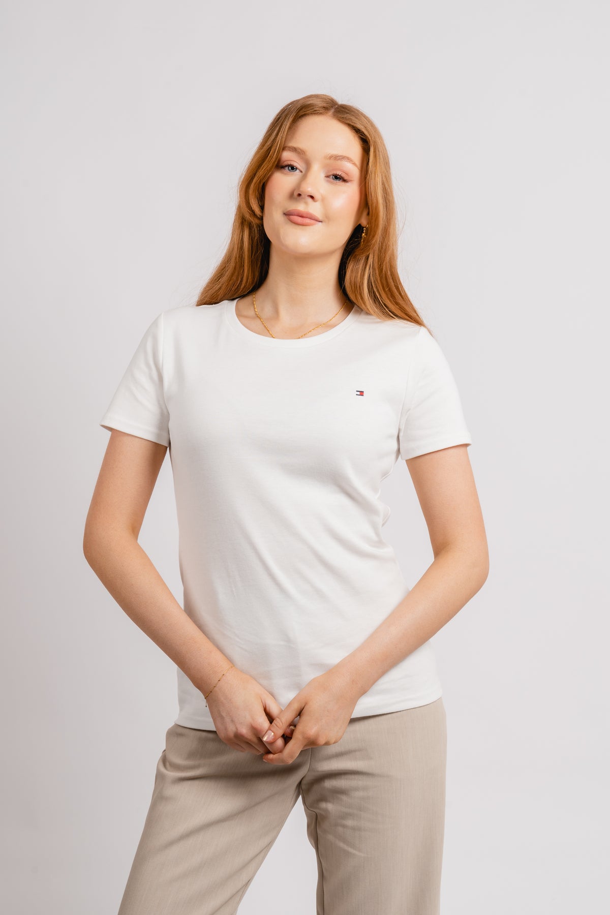 Slim Cody Rib C-NK SS - Ecru