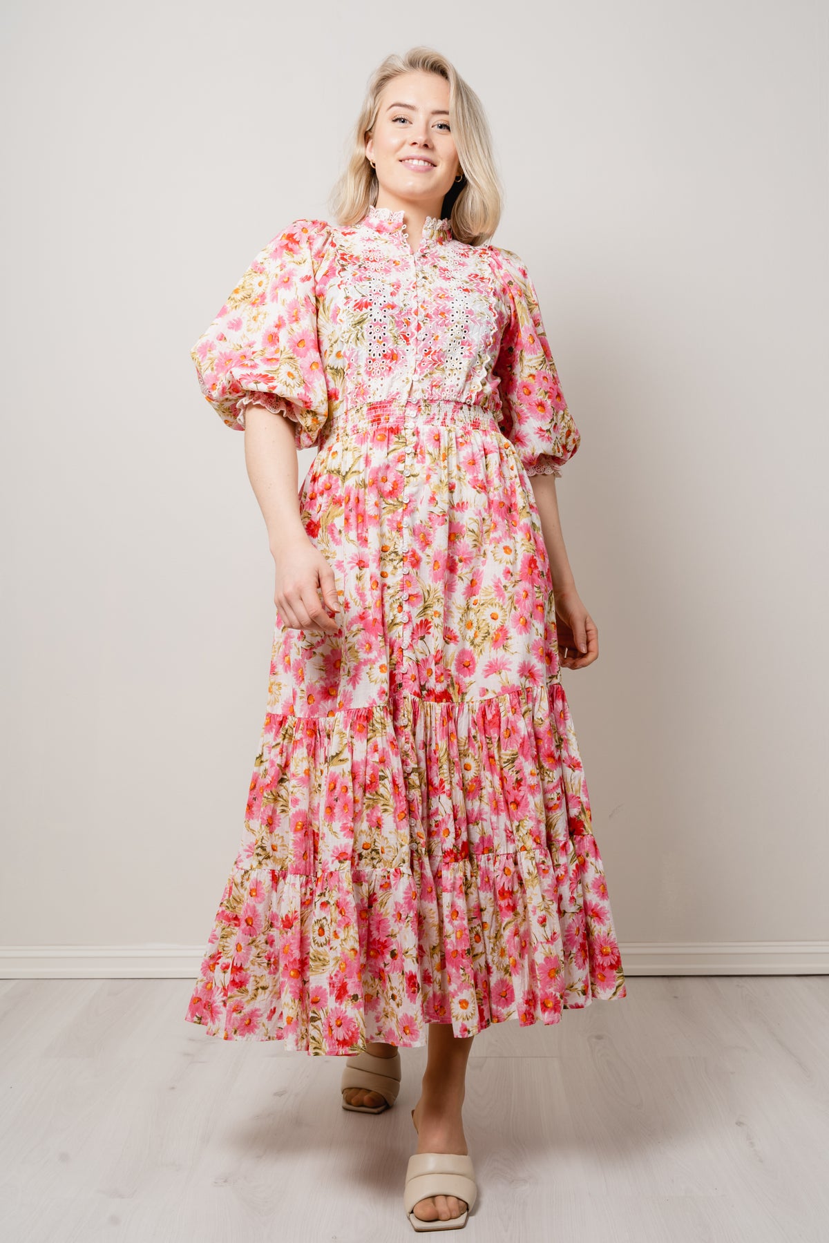 Cotton Slub Midi Dress - Daisy Garden