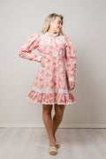 Linen Button Down Dress - Pink Flowers